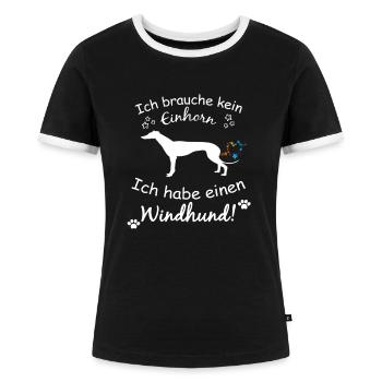 Windhunde - Windhund - Frauen Kontrast-T-Shirt - Schwarz/Weiß - Vorne - Selfina (174cm)
