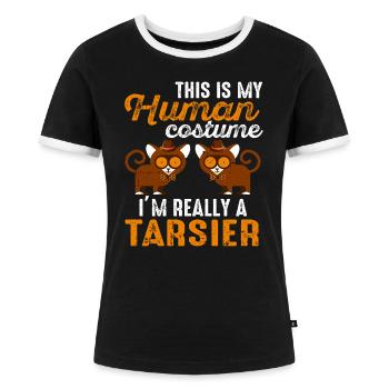 Niedliche Tarsier-Affenfamilie - Frauen Kontrast-T-Shirt - Schwarz/Weiß - Vorne - Selfina (174cm)