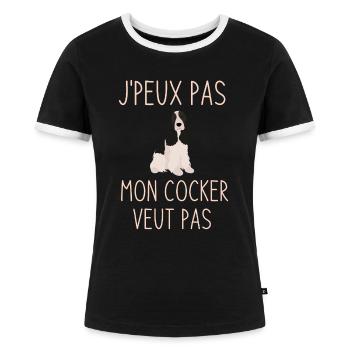 J'peux pas mon cocker veut pas - T-shirt contrasté Femme - noir/blanc - Devant - Selfina (174cm)