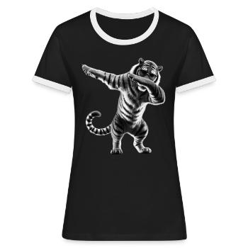 Funny Dabbing Tiger Wildlife Animal Lover - Women's Ringer T-Shirt - black/white - Front - Selfina (174cm)