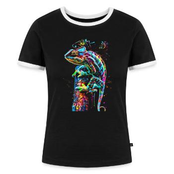 Caméléon motif animal amoureux des animaux reptile lézard - T-shirt contrasté Femme - noir/blanc - Devant - Selfina (174cm)