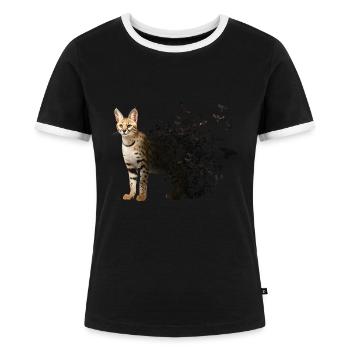 Serval-Katze - Frauen Kontrast-T-Shirt - Schwarz/Weiß - Vorne - Selfina (174cm)