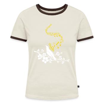 Musiknoten Niedlicher singender Vogel - Frauen Kontrast-T-Shirt - Blau/Weiß - Vorne