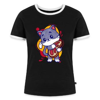 Steak - Frauen Kontrast-T-Shirt - Schwarz/Weiß - Vorne - Selfina (174cm)
