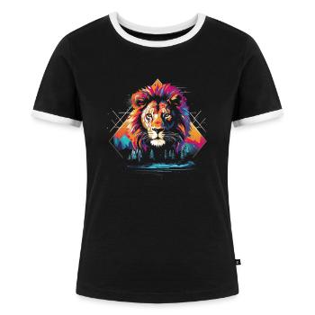 Lion, Savane, Nature, Peinture, Règne Animal, Nature Sauvage - T-shirt contrasté Femme - noir/blanc - Devant - Selfina (174cm)