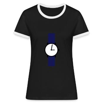 Uhr - Frauen Kontrast-T-Shirt - Schwarz/Weiß - Vorne - Selfina (174cm)