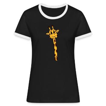Funny Long Neck Giraffe Cool Cute Animals - Women's Ringer T-Shirt - black/white - Front - Selfina (174cm)