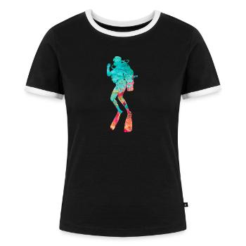 Plongeurs en haute mer et Plongeurs PopArt - T-shirt contrasté Femme - noir/blanc - Devant - Selfina (174cm)