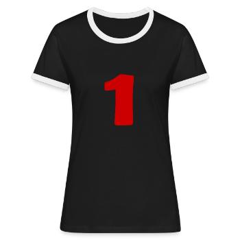 1. 1 AN. 1er ANNIVERSAIRE. ANNIVERSAIRE 1 AN - T-shirt contrasté Femme - noir/blanc - Devant - Selfina (174cm)
