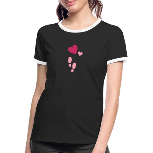 Heart & steps - Kontrast-T-shirt dam