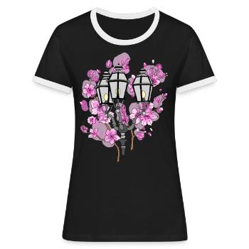 Lanterne en fleurs de cerisier - T-shirt contrasté Femme - noir/blanc - Devant - Selfina (174cm)