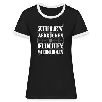 Sportschütze Zielen Abdrücken Fluchen Wiederholen - Frauen Kontrast-T-Shirt - Schwarz/Weiß - Vorne - Selfina (174cm)