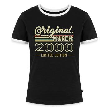 Né en Mars 2000 Cadeau Anniversaire Mars 2000 - T-shirt contrasté Femme - noir/blanc - Devant - Selfina (174cm)