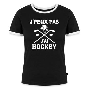 t-shirt drôle j'peux pas j'ai hockey - T-shirt contrasté Femme - noir/blanc - Devant - Selfina (174cm)