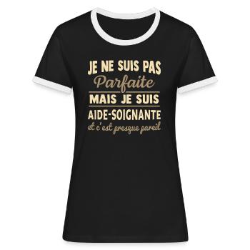 je suis aide-soignante t-shirt aide soignante - T-shirt contrasté Femme - noir/blanc - Devant - Selfina (174cm)