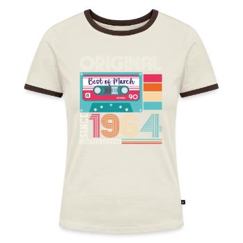59 Birthday Man March Born 1964 Fun Cassette - Women's Ringer T-Shirt - blue/white - Front