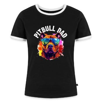 Pitbull Pittie Dog Breed Pet - Pitbull Dad - Frauen Kontrast-T-Shirt - Schwarz/Weiß - Vorne - Selfina (174cm)