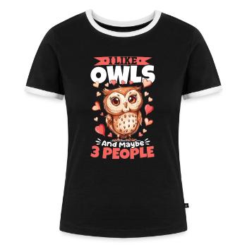 hibou oiseau nocturne animal j’aime les hiboux - T-shirt contrasté Femme - noir/blanc - Devant - Selfina (174cm)