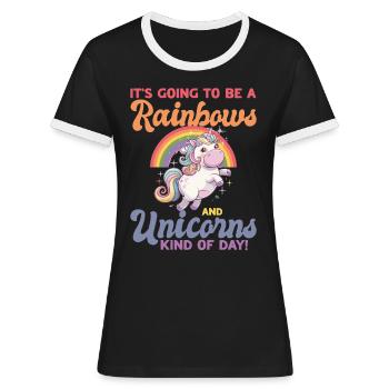 Leuke mollige eenhoorn regenbogen - Vrouwen contrastshirt - zwart/wit - Voor - Selfina (174cm)