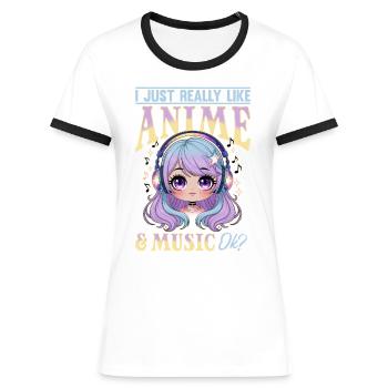 Anime & Music Kawaii - Women's Ringer T-Shirt - blue/white - Front