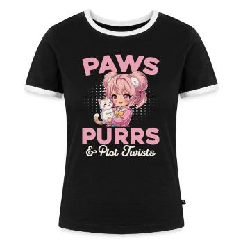 Anime & Cats Kawaii - Women's Ringer T-Shirt - black/white - Front - Selfina (174cm)