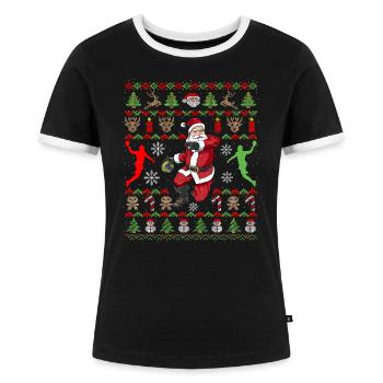 Handball Ugly Christmas Weihnachtsmann Handballer - Frauen Kontrast-T-Shirt - Schwarz/Weiß - Vorne - Selfina (174cm)