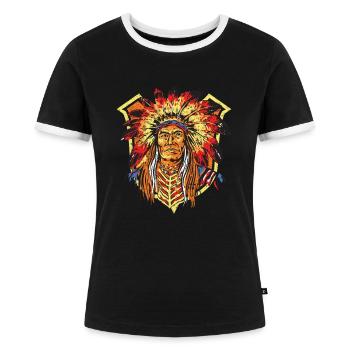 Native Man Indian Aztec Warior Ancient Indigenous - T-shirt contrasté Femme - noir/blanc - Devant - Selfina (174cm)