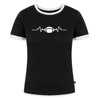 rugby battement de coeur cadeau sport rugby - T-shirt contrasté Femme - noir/blanc - Devant - Selfina (174cm)