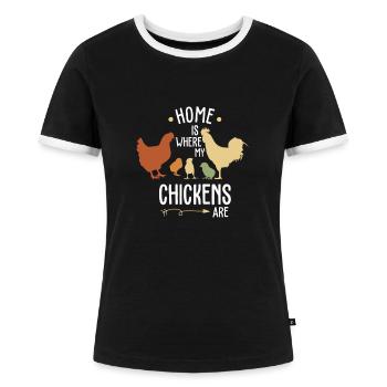 Home is where my chickens are - T-shirt contrasté Femme - noir/blanc - Devant - Selfina (174cm)