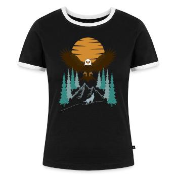 Fliegender Weisskopfseeadler in den Bergen - Frauen Kontrast-T-Shirt - Schwarz/Weiß - Vorne - Selfina (174cm)