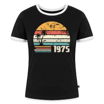 1975 Birthday Gift - Made in 1975 Retro 1975 - Women's Ringer T-Shirt - black/white - Front - Selfina (174cm)