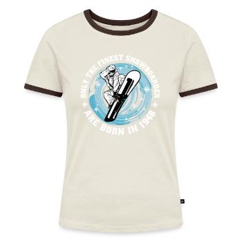 Snowboarder born 1948 birthday snowboarding - Women's Ringer T-Shirt - blue/white - Front