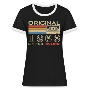 1966 Retro 1966 Geburtstagsgeschenk - Jahrgang 1966 - Frauen Kontrast-T-Shirt - Schwarz/Weiß - Vorne - Selfina (174cm)