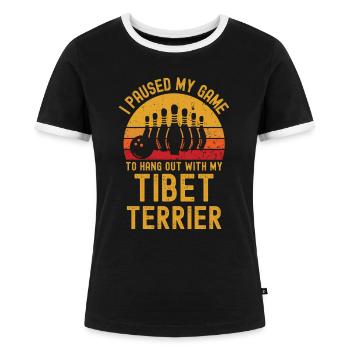 Bowling und Tibet-Terrier - Frauen Kontrast-T-Shirt - Schwarz/Weiß - Vorne - Selfina (174cm)