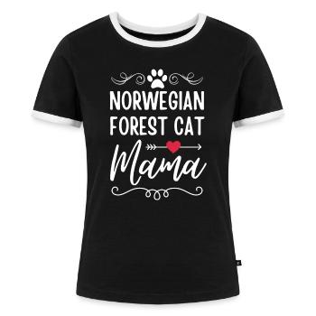 Norwegische Waldkatze Mama - Frauen Kontrast-T-Shirt - Schwarz/Weiß - Vorne - Selfina (174cm)