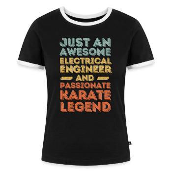Ingénieur électricien Karaté rétro - T-shirt contrasté Femme - noir/blanc - Devant - Selfina (174cm)
