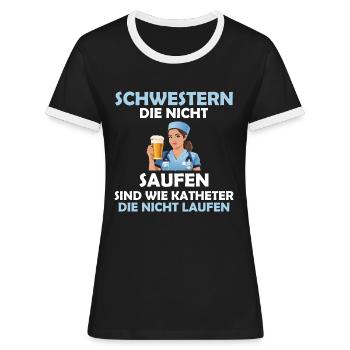 Krankenschwester Pflege Arzthelferin Pflegerin - Frauen Kontrast-T-Shirt - Schwarz/Weiß - Vorne - Selfina (174cm)