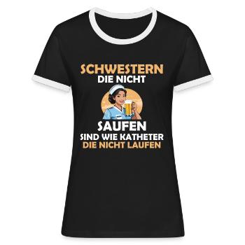 Krankenschwester Pflege Arzthelferin Pflegerin - Frauen Kontrast-T-Shirt - Schwarz/Weiß - Vorne - Selfina (174cm)