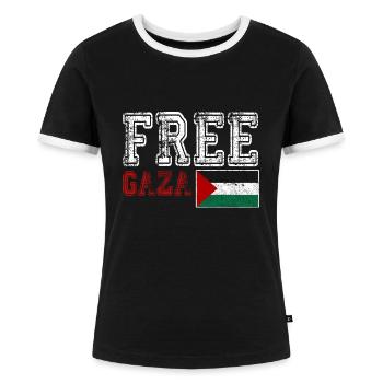 Free Gaza, Palestine Flag, Save Gaza, Palestina - Frauen Kontrast-T-Shirt - Schwarz/Weiß - Vorne - Selfina (174cm)