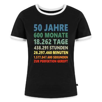 50. Geburtstag 50 Jahre 50ter Geburtstagsgeschenk - Frauen Kontrast-T-Shirt - Schwarz/Weiß - Vorne - Selfina (174cm)