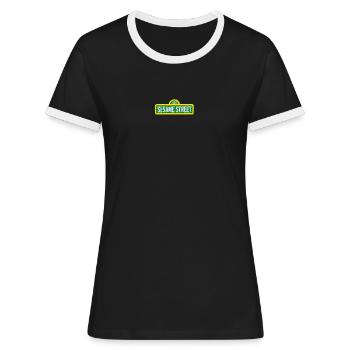 Sesamstraße Logo Als Stick - Frauen Kontrast-T-Shirt - Schwarz/Weiß - Vorne - Selfina (174cm)
