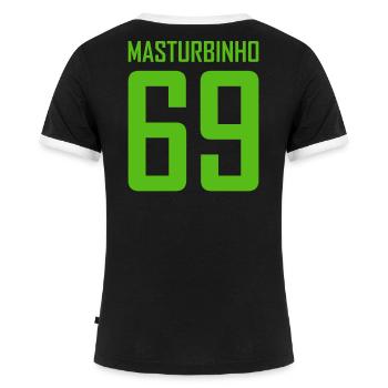 Masturbinho 69 Trikot parodie - Frauen Kontrast-T-Shirt - Schwarz/Weiß - Hinten - Selfina (174cm)