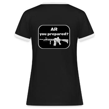 AR you prepared? - Frauen Kontrast-T-Shirt - Schwarz/Weiß - Hinten - Selfina (174cm)