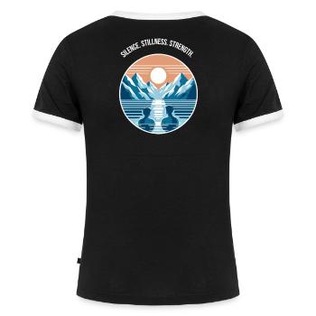 Eisbaden mit Bergpanorama Regenration Wellness  - Frauen Kontrast-T-Shirt - Schwarz/Weiß - Hinten - Selfina (174cm)