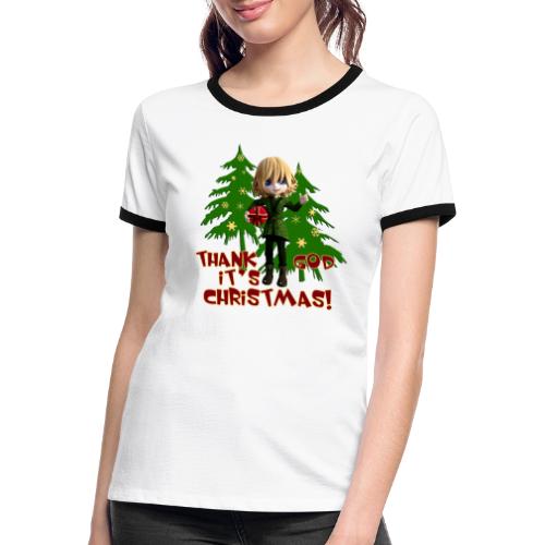 Weihnachtself Thank God it´s Christmas! - Frauen Kontrast-T-Shirt