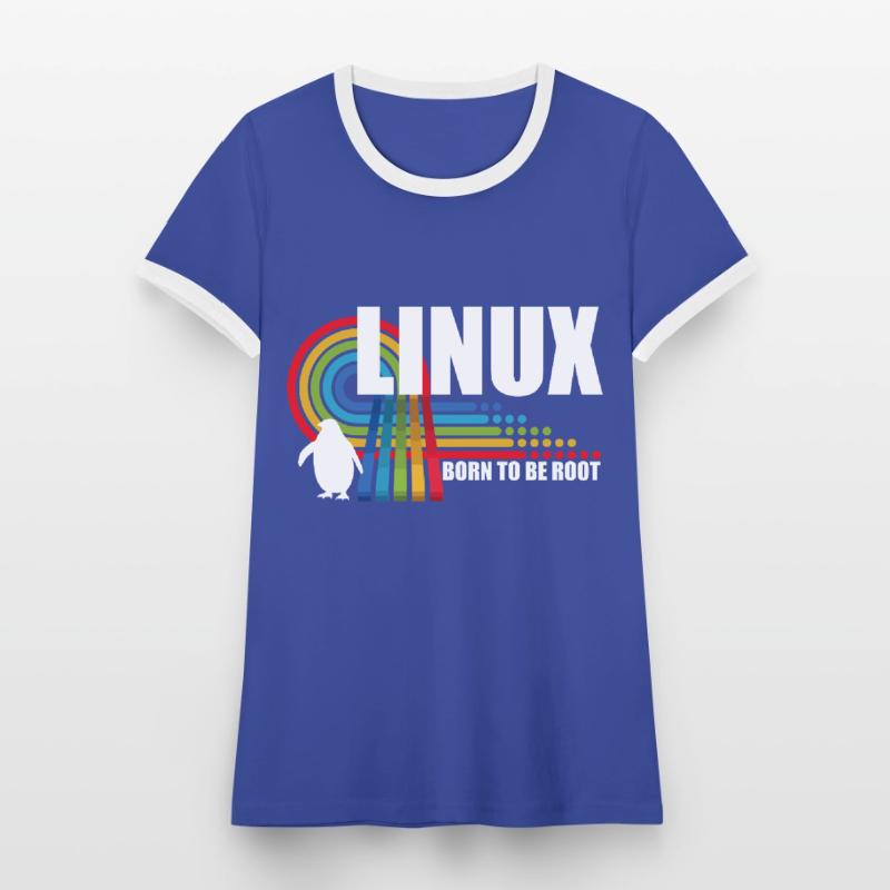 Born To Be Root Penguin Linux Nerd Coding Geek Women's Ringer T-Shirt