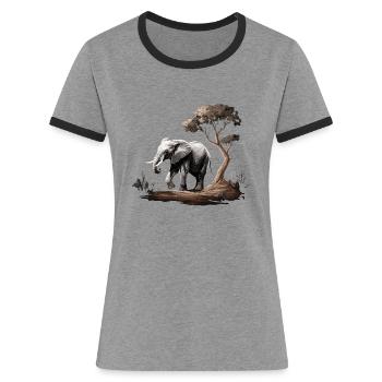 Eléphant Afrique Asie Animal - T-shirt contrasté Femme - gris chiné/noir - Devant - Selfina (174cm)