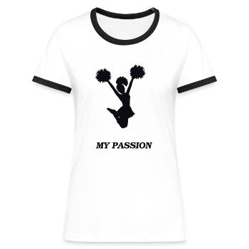 Cheerleading / passion / passe-temps - T-shirt contrasté Femme - gris chiné/noir - Devant - Selfina (174cm)
