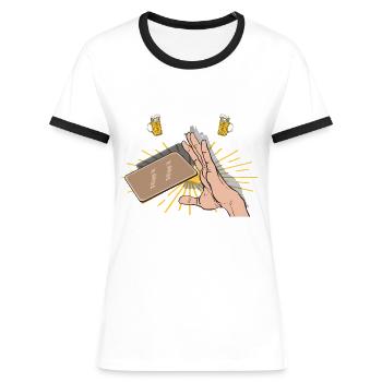 Bierdeckel Umdrehen Spiel Bier - Frauen Kontrast-T-Shirt - Blau/Weiß - Vorne