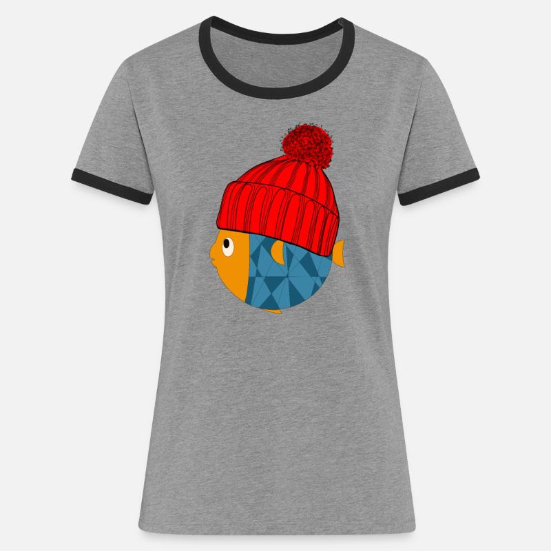 Cute fish with woolen hat - Women's Ringer T-Shirt - heather grey/black